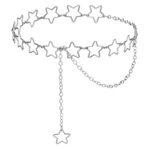 7836 Star Waist Chain Belt, Adjustable Plus Size Silver Belt Chain, Decorative